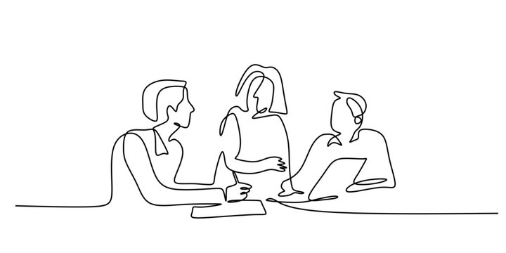One Line Drawing. People Group from Behind, Social Connection