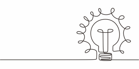 Light Bulb Rays One Line Art, Idea Creativity Innovation Icon © berkahlineart