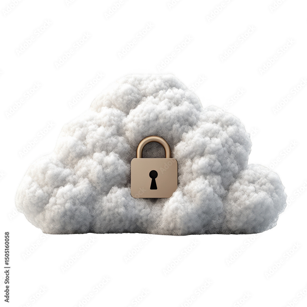 Poster a fluffy cloud with a lock symbolizing secure cloud storage.