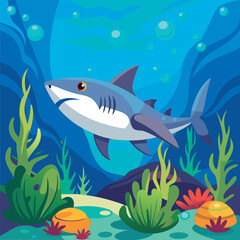 Obraz premium Friendly shark swims in the deep sea.