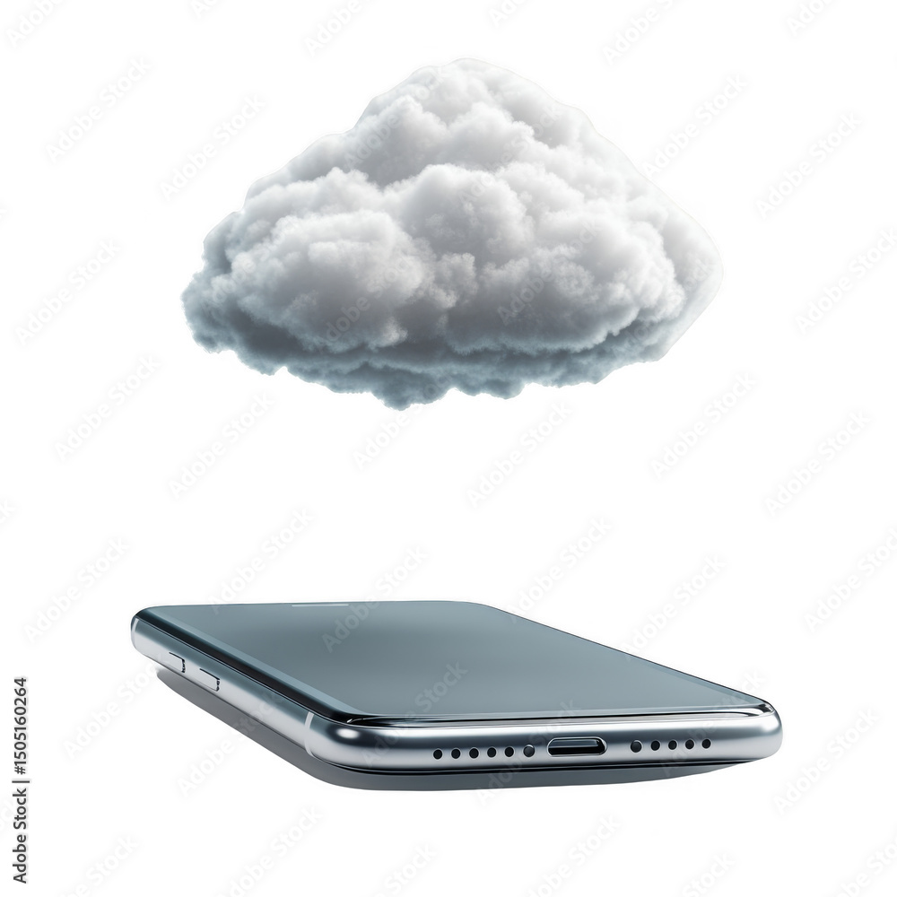Poster a modern smartphone with a cloud hovering above it.
