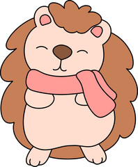 Cute Hedgehog Wrapped In A Scarf In Autumn Cartoon Illustration