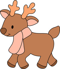 Deer Wrapped In A Scarf In Autumn Cartoon Illustration