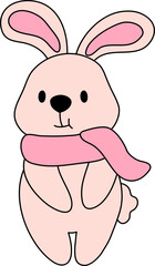 Rabbit Wearing A Scarf In Autumn Cartoon Illustration