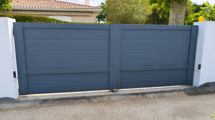Aluminum grey modern style home gray high double gate portal of suburb door house