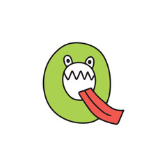 Monster alphabet. Set of cute and kawaii letters, Outline and solid color alphabet monster