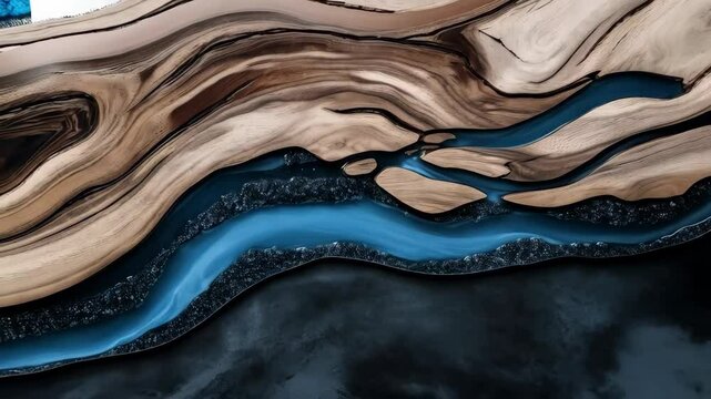 top view of wooden table background with epoxy resin