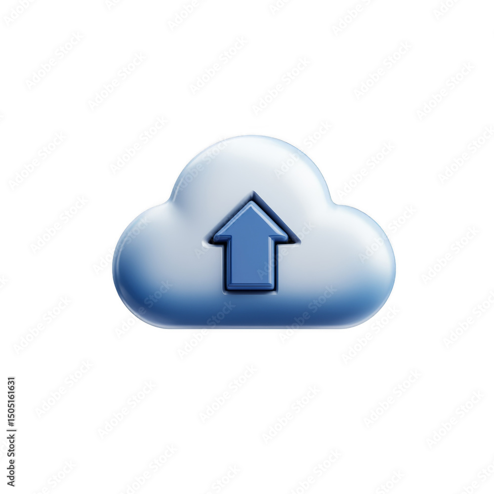 Poster a blue cloud icon with an upward arrow representing uploading or cloud storage.
