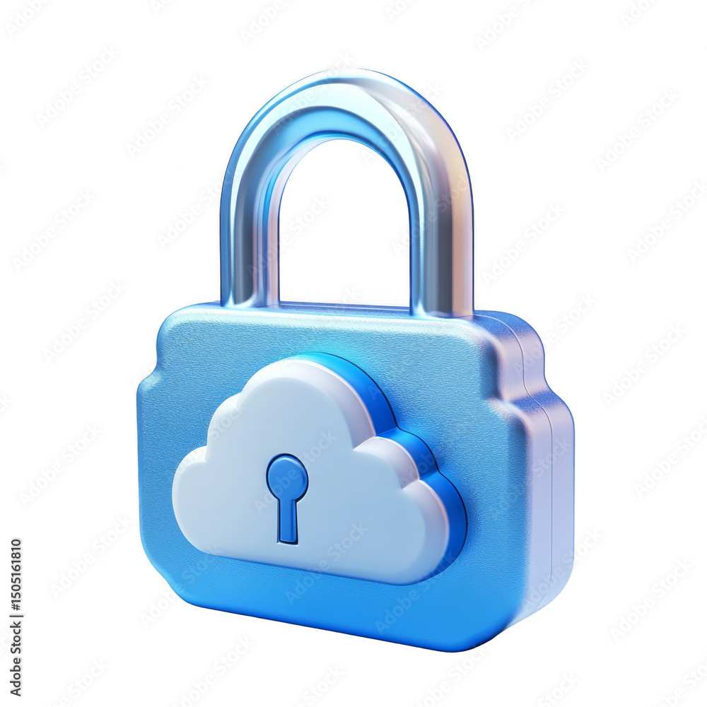 Poster a blue padlock with a cloud and keyhole symbol, representing cloud security and data protection.