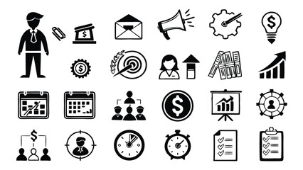 Business Icon Set – Modern Blue Vector Icons for Strategy, Management & Growth