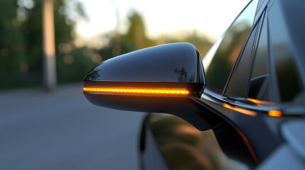 Black Glossy Car Side Mirror with Orange Turn Signal Light