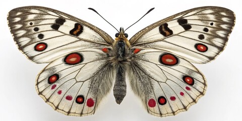 Isolated yellow swallowtail butterfly with black markings and orange accents on its beautiful wings, a colorful insect of nature on a white background