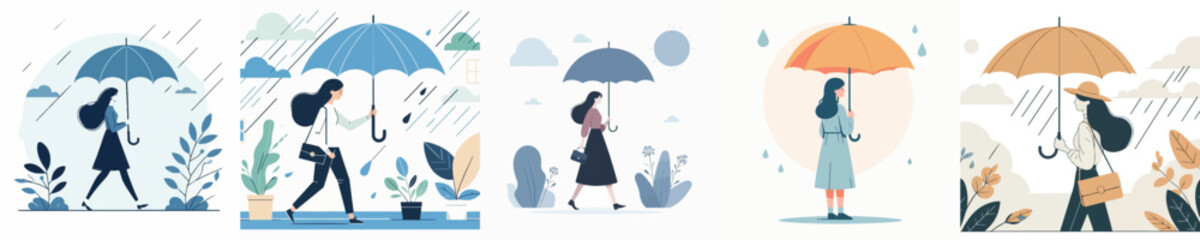 vector of a woman holding an umbrella