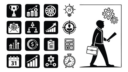 Business Icon Set – Modern Blue Vector Icons for Strategy, Management & Growth