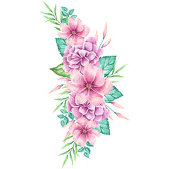 Watercolor Pink and Purple Floral Bouquet Romantic Flower Arrangement Wedding Invitation Design