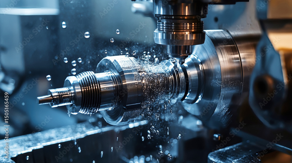 Aufkleber cnc machining process in a japanese-style factory with illuminated metalwork