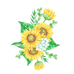 Vibrant Watercolor Sunflowers Greenery Bouquet Floral Arrangement Summer Flowers