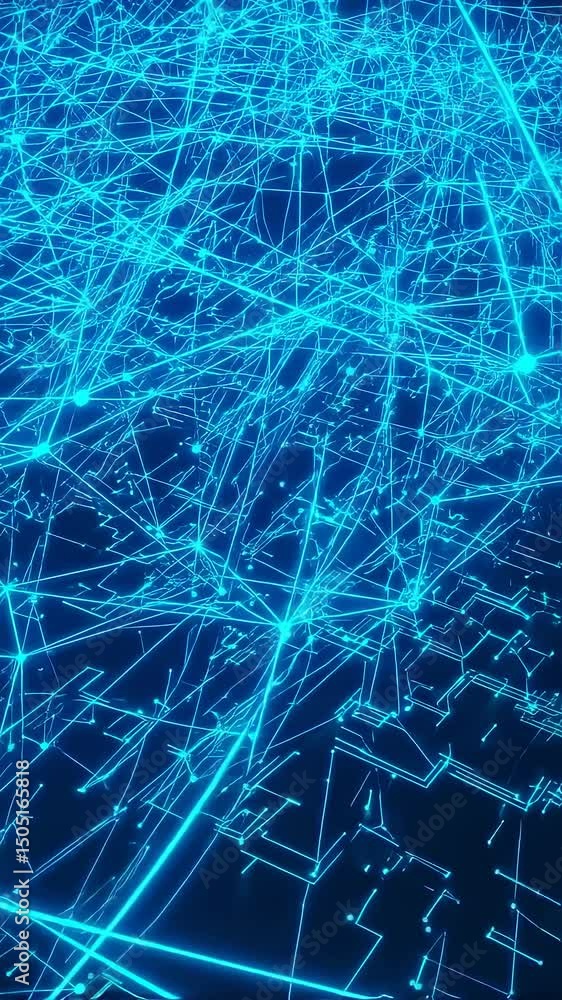 Poster bright blue luminous network structure lines dots create abstract design for digital media format in