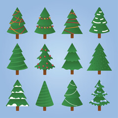 Christmas tree cartoon sets in different types