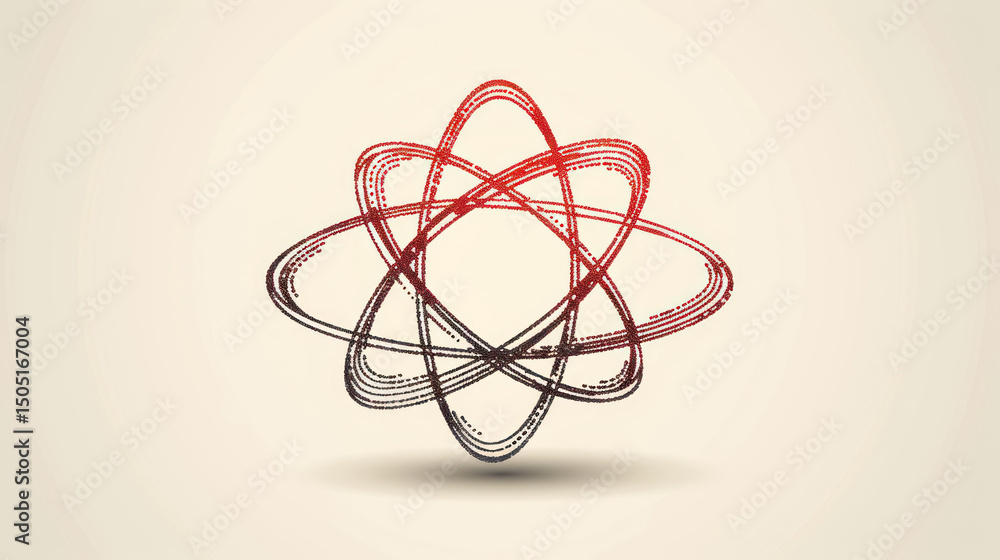 Leinwandbilder illustration of a stylized atomic model with intersecting lines and shadows in a soft color palette,