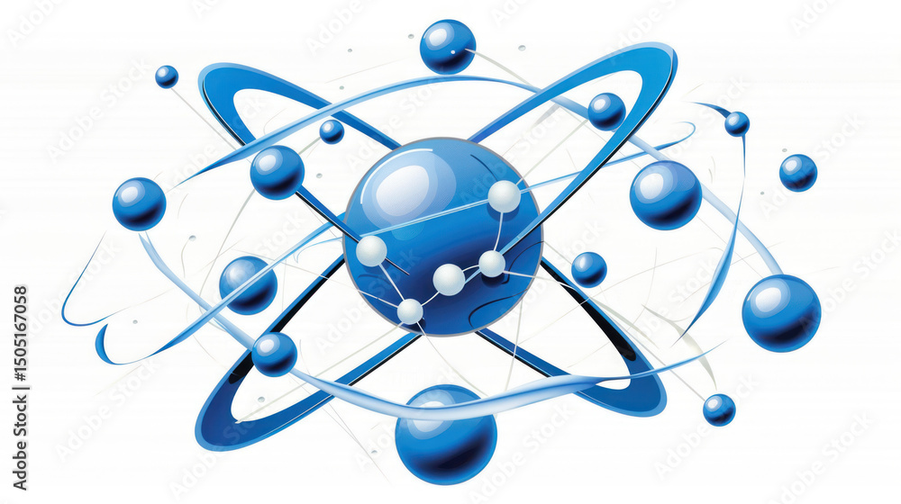 Poster abstract atomic model illustration representing scientific concepts and energy dynamics in a creativ