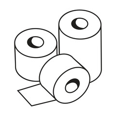 Three rolls of toilet paper stacked on top of each other with one unraveling