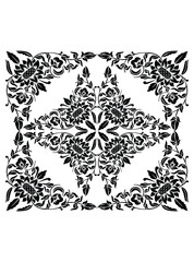 This stunning image showcases an intricate, abstract Indian floral design. Delicate, swirling patterns and vibrant, jewel-toned flowers dance across the canvas, set against a crisp, white background