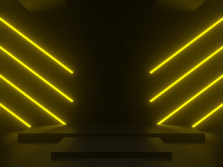 3D black geometric background with yellow neon lights