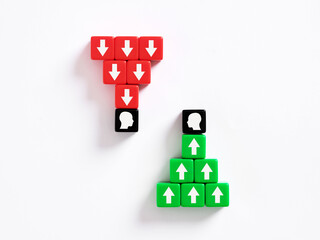 Obraz premium Positive and negative thinking influencing career path visualized with colored blocks
