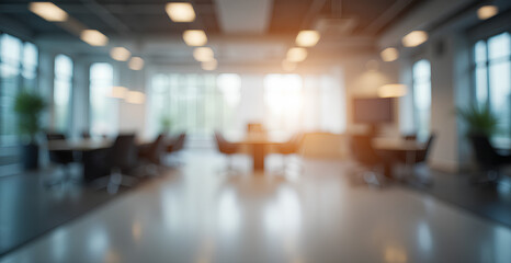 Blurred empty open space office. Abstract light bokeh at office interior background for design.