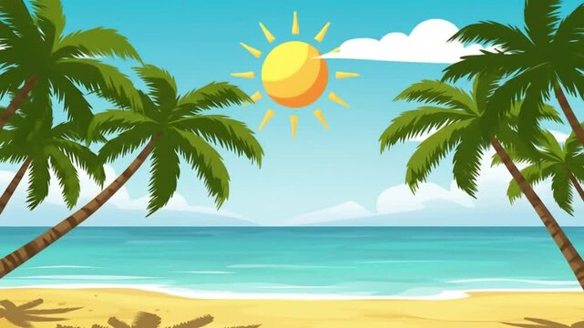 summer time celebration, tropical beach with palm trees