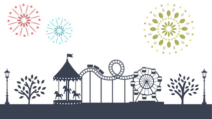 遊園地の花火のイラスト素材