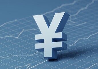 Obraz premium White yen symbol with digital chart on blue background
