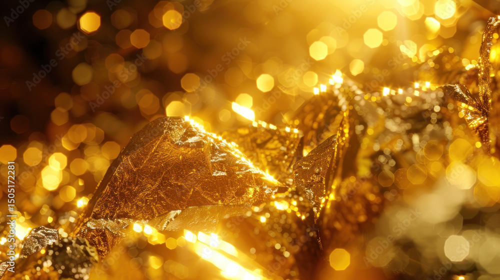 Poster shimmering golden crystals glimmering in soft light creating an abstract background of rich textures