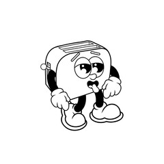 Retro character design of a tired toaster outline