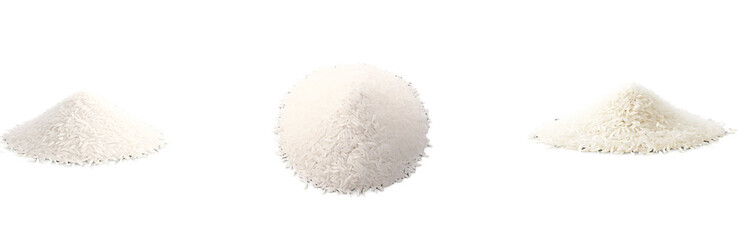 White rice pile set, cut out PNGs with transparent backgrounds, great for food packaging, cooking visuals, and educational materials.

