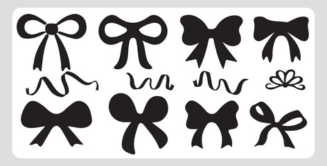 Black bow silhouettes collection various styles gift wrap design elements