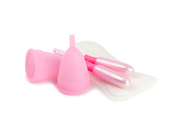Menstrual cup isolated on white background. Concept of critical days, menstruation.feminine hygiene product. Women health concept.Premenstrual syndrome.