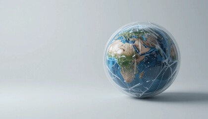 3D rendering of planet Earth enclosed transparent plastic, fragility and environmental awareness.