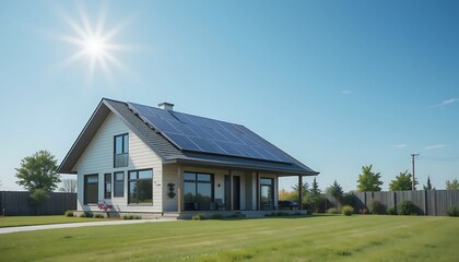 home with solar panels on the roof. Sustainable and clean energy at home
