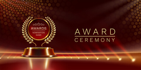Award ceremony nomination name podium, golden prize event, scene star ceremony. Vector illustration