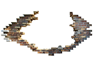 Broken brick wall hole isolated on a white background png ai generated