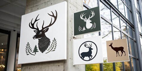 A wild stag silhouette sign with majestic antlers stands in the garden