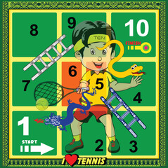 10 Steps Snakes and Ladders Board Game with Sports Theme: I Love Playing Tennis.
Editable and ready to print.
