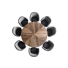 Overhead View of Modern Round Dining Table with Eight Chairs