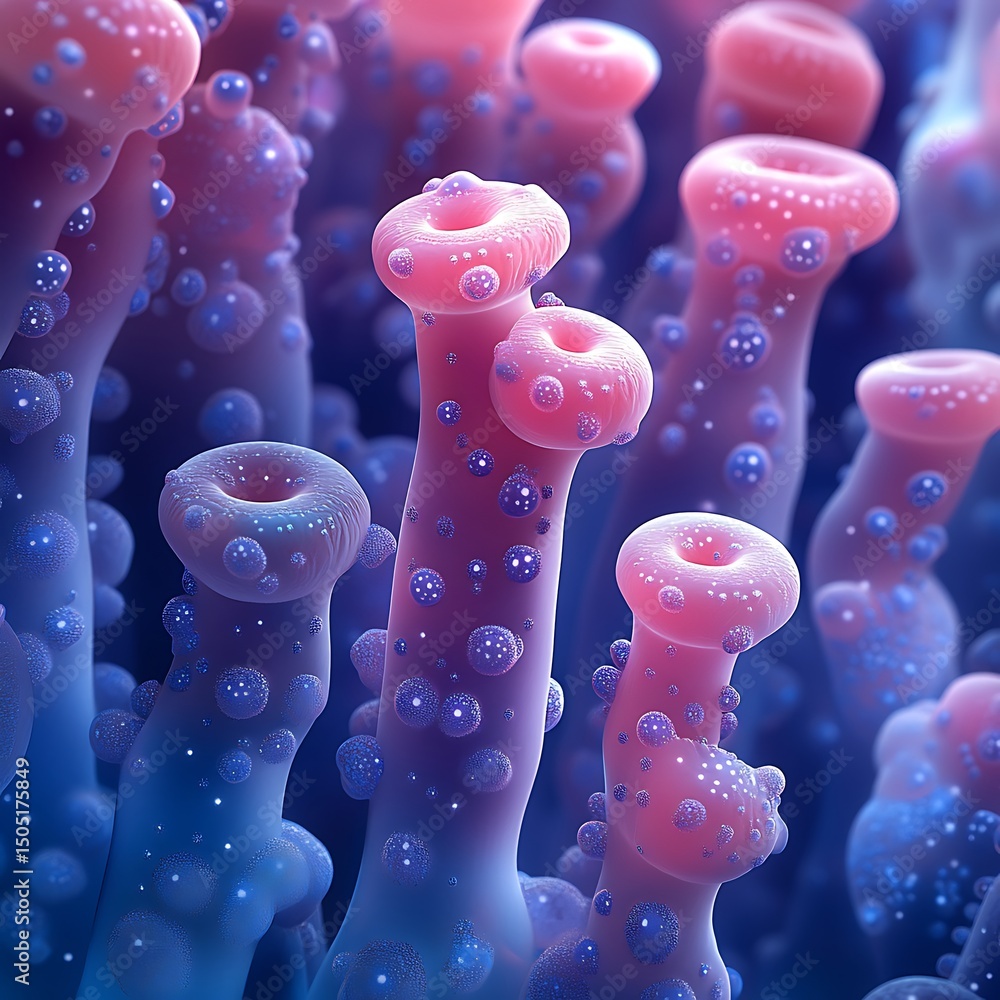 Poster abstract digital illustration of bioluminescent microscopic structures in high resolution image