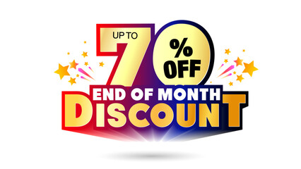 Discount and sales promotion marketing concept. Upto 70% off end of month discount 3d logo design.