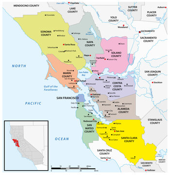 Administrative map of the California region San Francisco Bay Area
