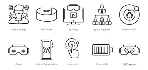 Modern Technology Icons Depicting Virtual Reality Gaming and Digital Interaction