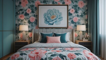 Cozy Bedroom with Floral Decor and a Harmonious Pastel Color Palette